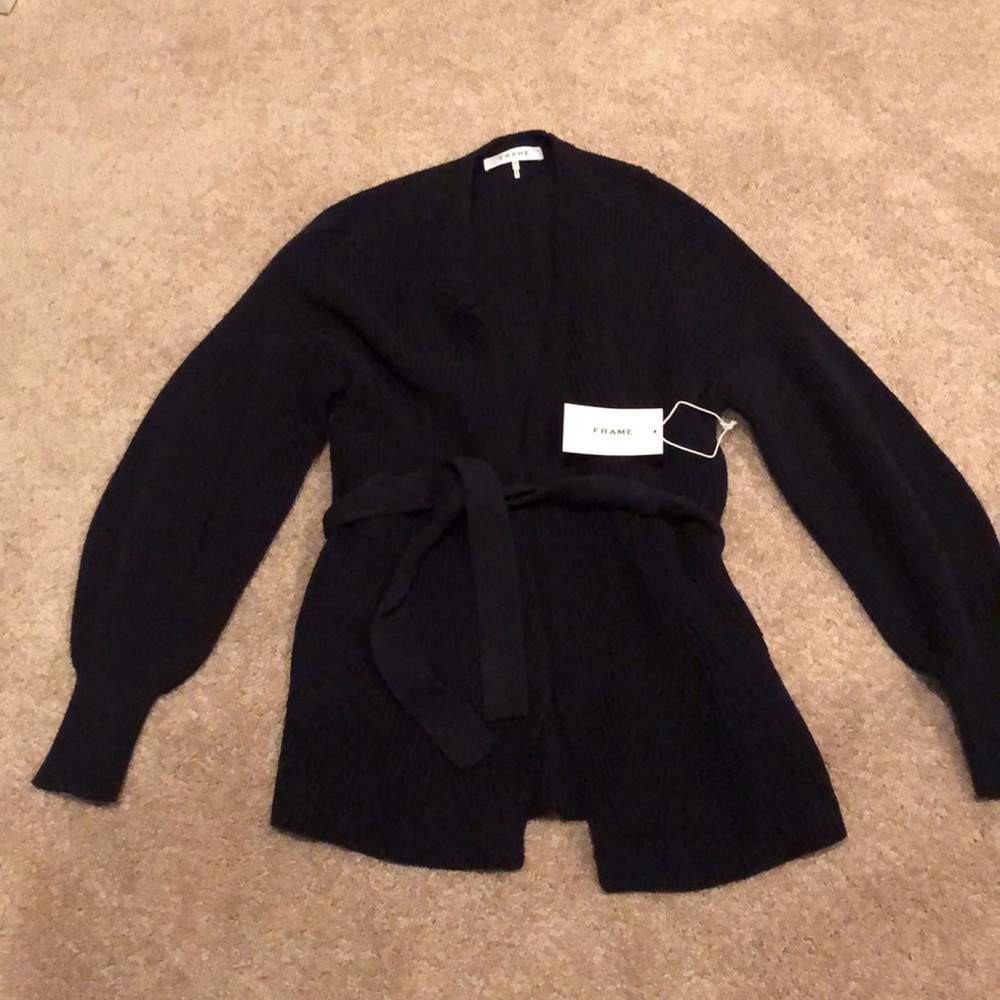 New Frame navy cardigan tie sweater XS